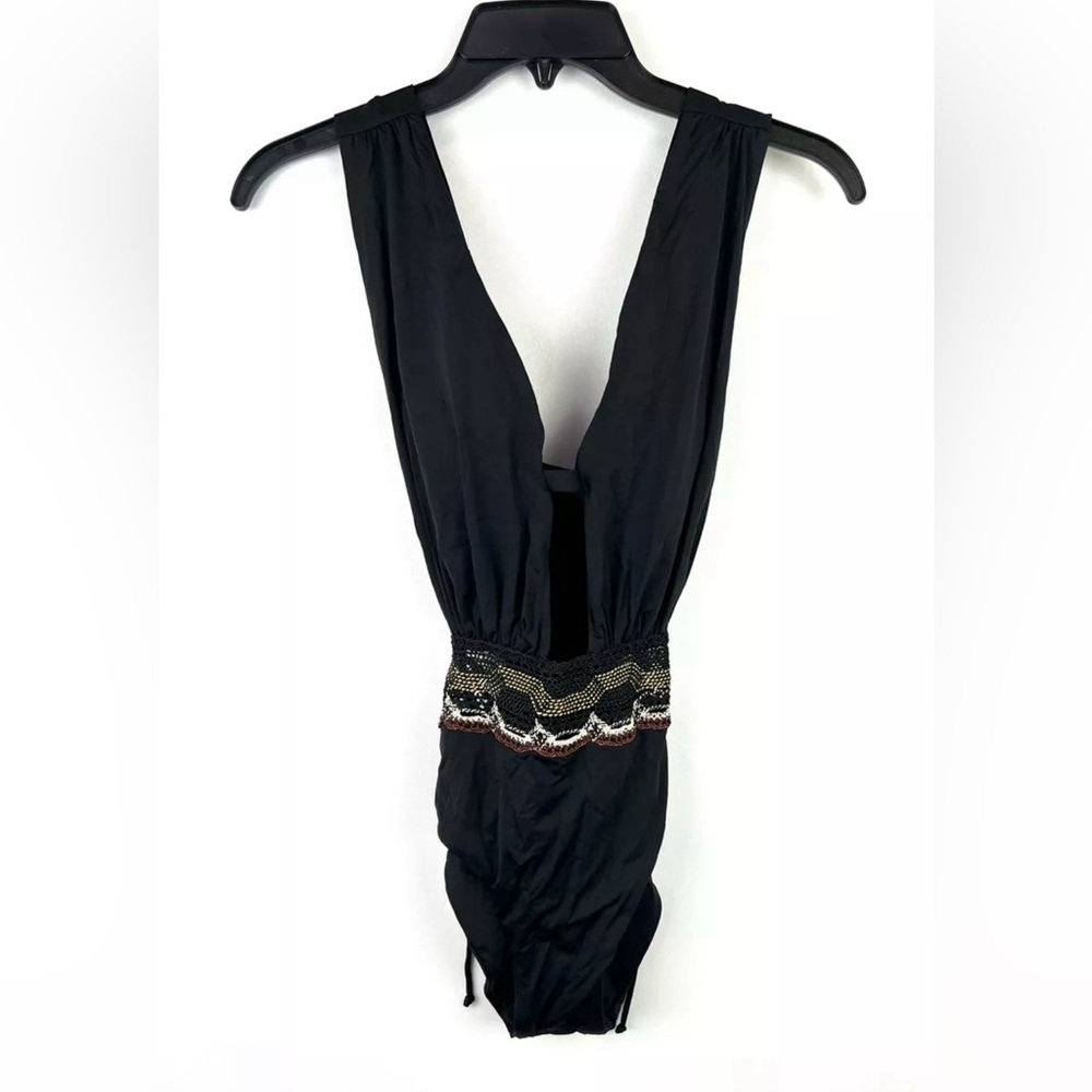 BECCA Womens Crochet Plunge One Piece Swimsuit Black Size Small